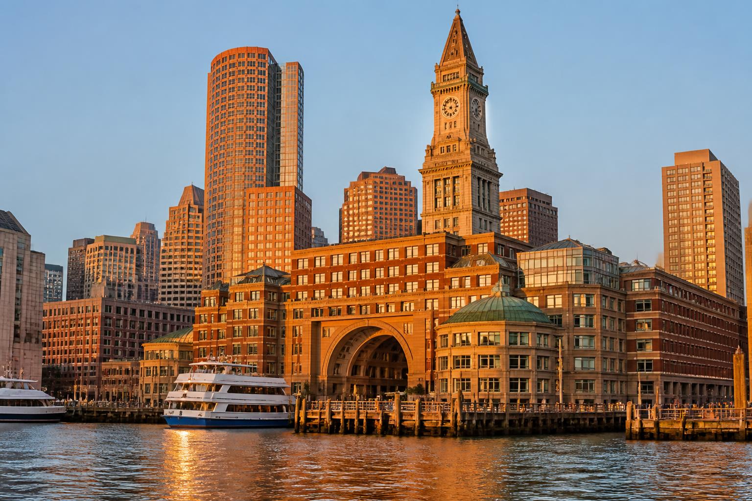 Boston Harbor Hotel arch and clock tower from the water